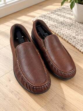 SAS Twin Brown Leather Moc Toe Comfort Loafers Slip On Women’s 8.5 W Wide